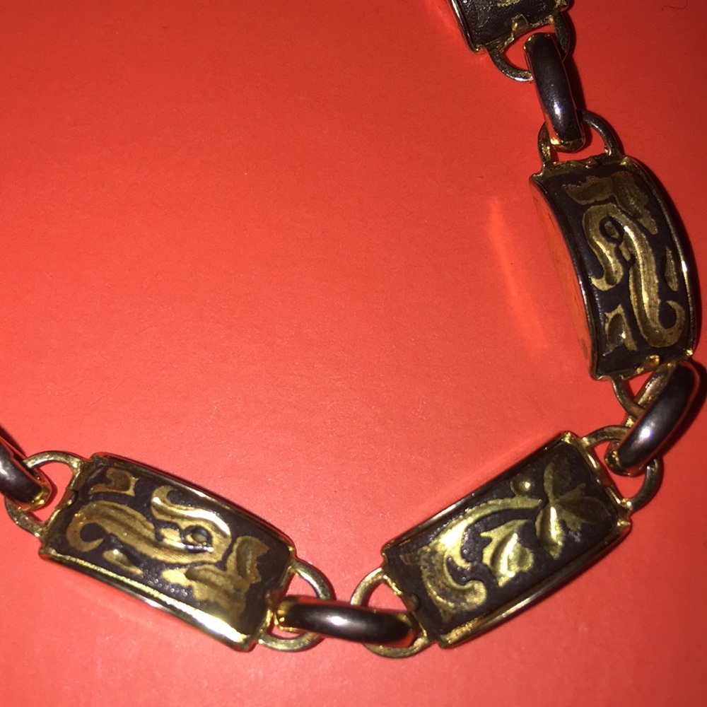 Spanish Vintage DAMASCENE bracelet w/ chain - Picture 2 of 4